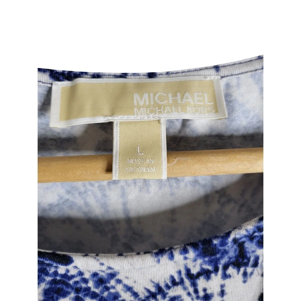 Michael Kors Blue White Tie Dye Cold Shoulder Dress Large Sunburst Mini